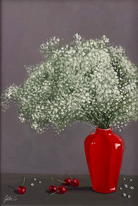still life in red jar 